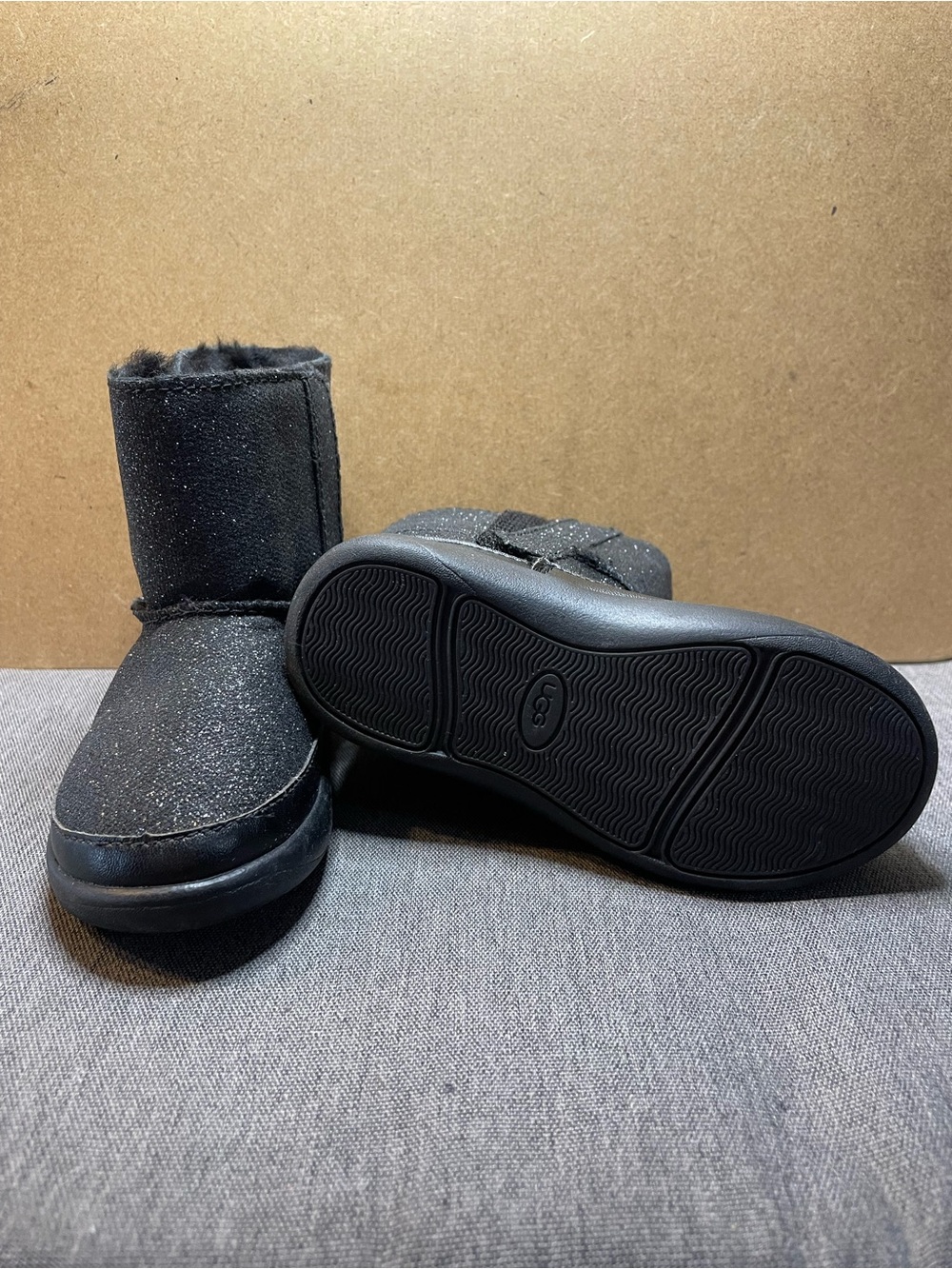 UGG Kids Black Sparkle Slip-On Winter Boots